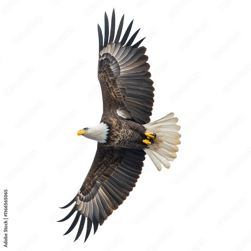 Bald eagle soaring with its wings spread wide against a transparent background. For patriotic freedom USA meme compositing. Bald eagle soaring with its wings spread wide against a transparent background. For patriotic freedom USA meme compositing.