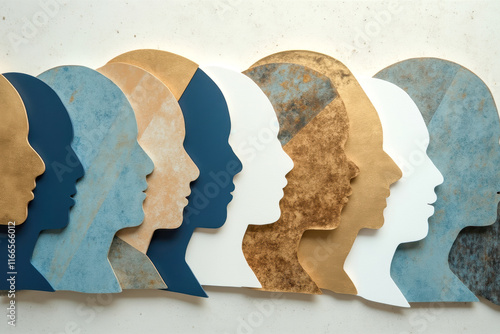 row textured head silhouettes profile photo