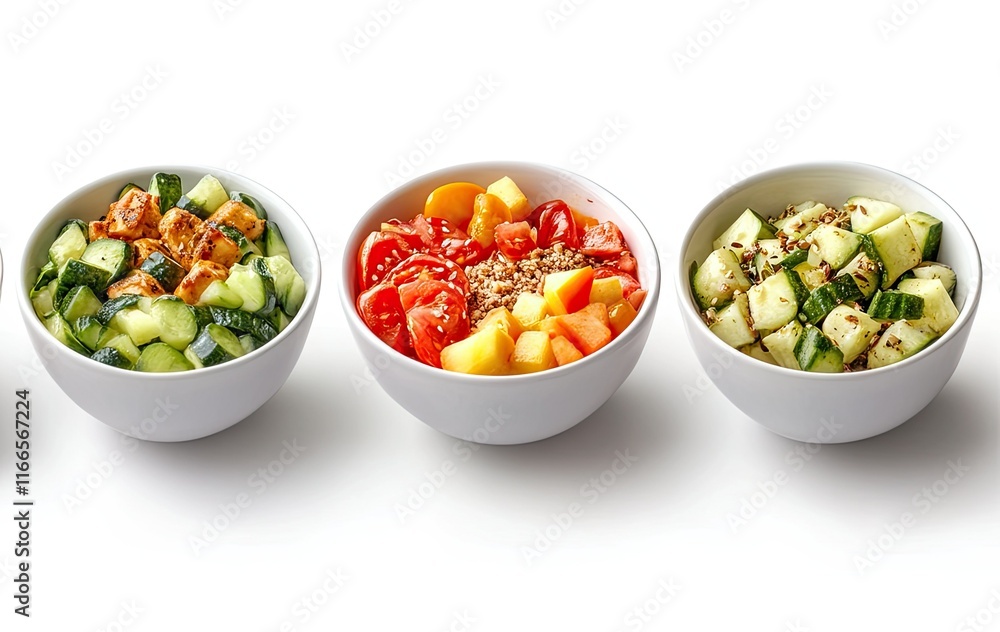 Three Bowls Of Colorful Healthy Salads Three Bowls Of Colorful Healthy Salads