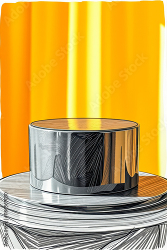 sleek silver cylinder on yellow background