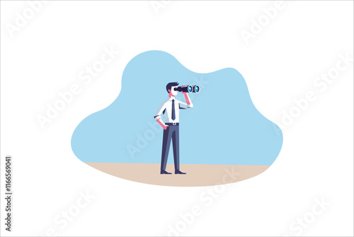 Illustration businessman woman using binoculars, Research and forecast concept. Vector illustration.	