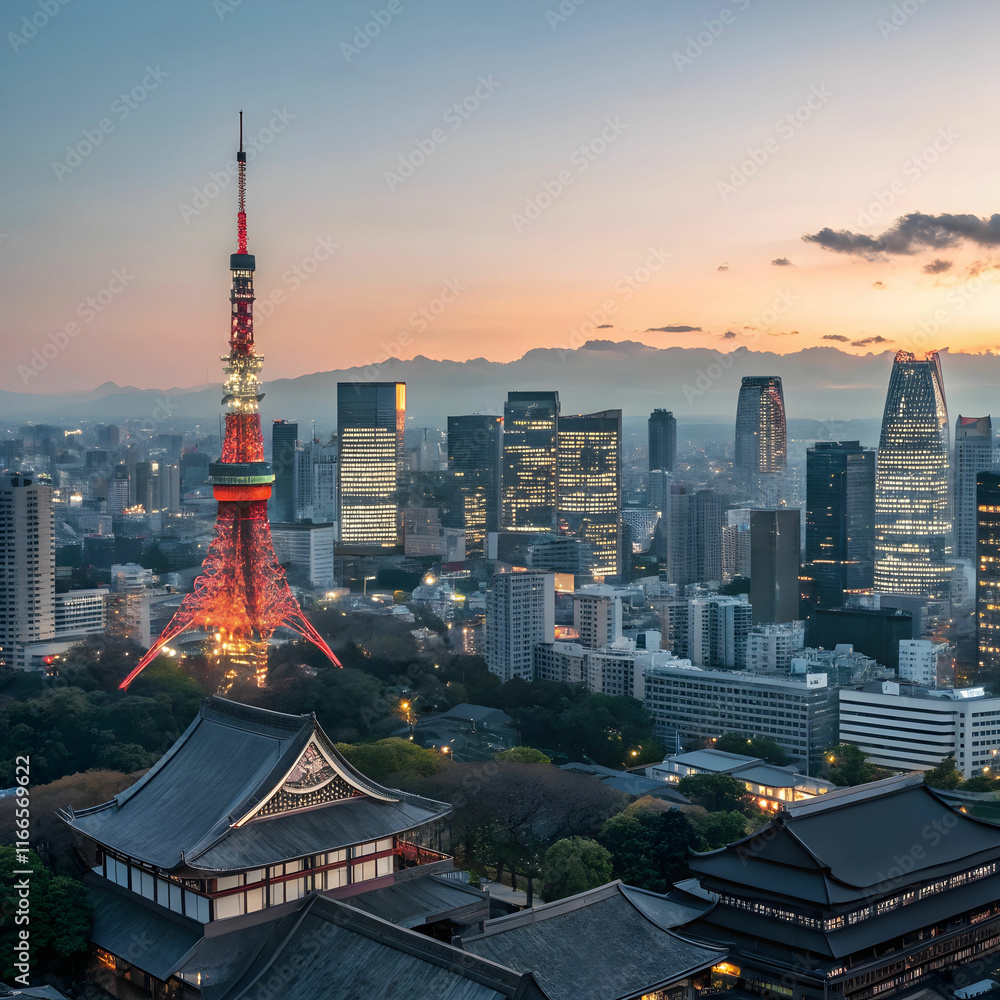 Naklejka premium tokyo--japan-at-dusk