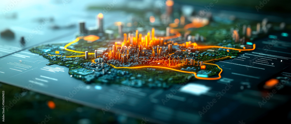 Obraz premium A futuristic cityscape represented in glowing lines and structures, showcasing advanced technology and urban design.