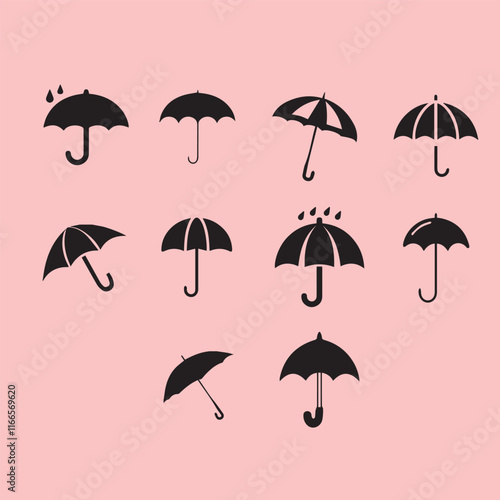 Collection of Stylish Black Umbrella Icons