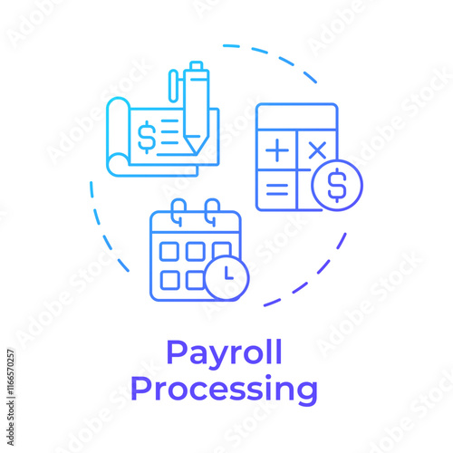 Payroll processing blue gradient concept icon. Calculating employees wages. Human resource information system. Round shape line illustration. Abstract idea. Graphic design. Easy to use in presentation