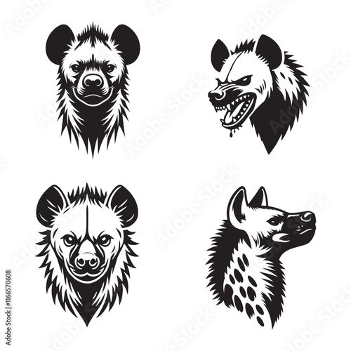 "Commanding Silhouette of a Front-Facing Hyena Capturing Detailed Features in Monochrome"