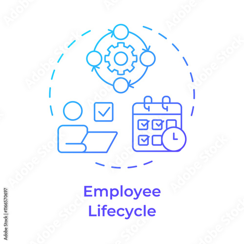 Employee lifecycle blue gradient concept icon. From initial recruitment to departure stages. HR process. Round shape line illustration. Abstract idea. Graphic design. Easy to use in presentation