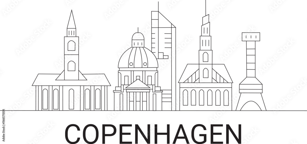 Fototapeta premium Copenhagen City Line Draw Simple Minimalist