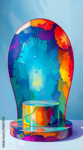 glossy colorful cylinder platform on abstract background