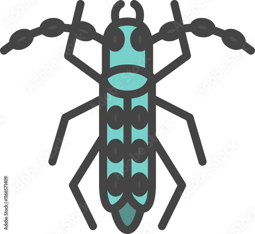 カラーミニ昆虫の単品アイコン　カミキリムシ