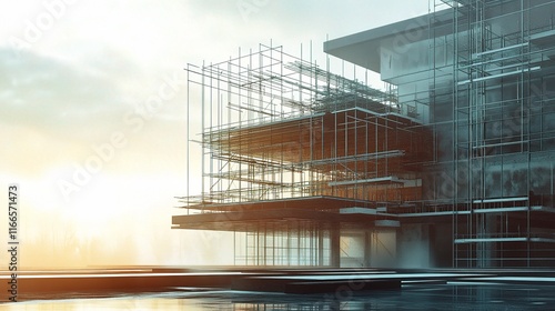 Wallpaper Mural Modern Partially Constructed Building with Steel Beams at Sunset Torontodigital.ca