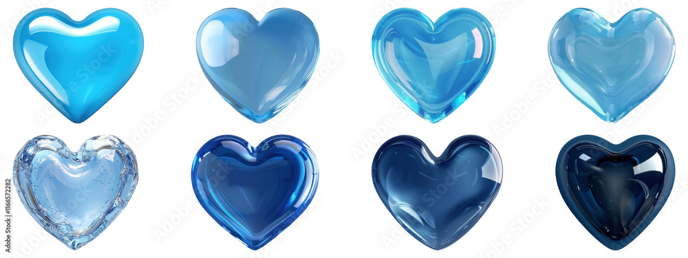 PNG Glossy blue heart shapes, element set on transparent background PNG Glossy blue heart shapes, element set on transparent background