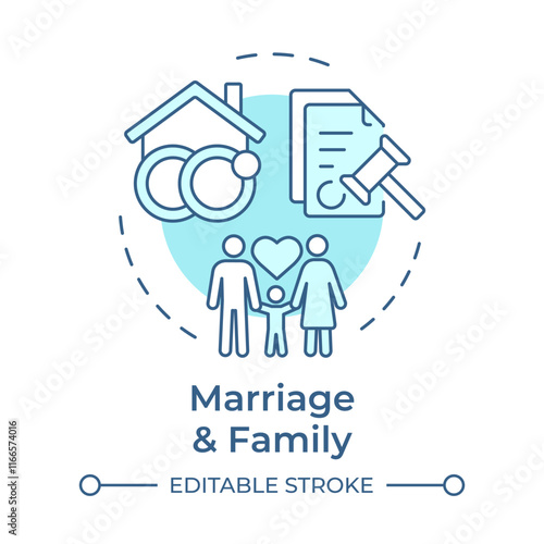 Marriage and family soft blue concept icon. Social democracy, liberty. Ownership, culture. Round shape line illustration. Abstract idea. Graphic design. Easy to use in infographic, presentation photo