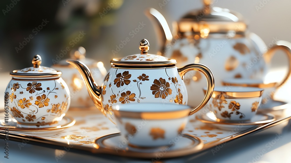 Ceramic tea set on a white background Ceramic tea set on a white background