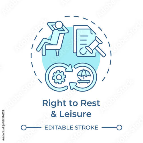 Right to rest and leisure soft blue concept icon. Work life balance. Health care. Round shape line illustration. Abstract idea. Graphic design. Easy to use in infographic, presentation