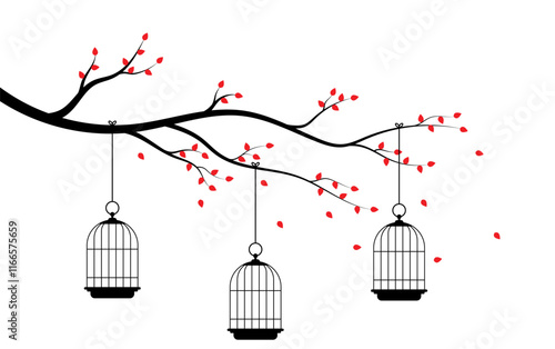 Bird cages on tree branch