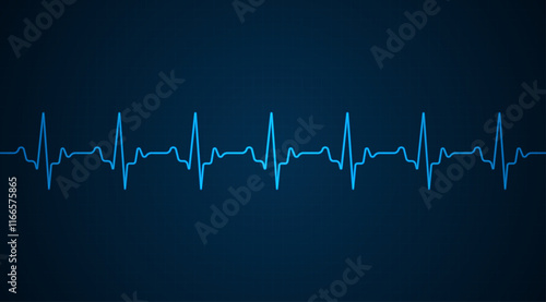 Emergency ekg monitoring. Blue glowing neon heart pulse. Heart beat. Electrocardiogram. 