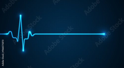 Emergency ekg monitoring. Blue glowing neon heart pulse. Heart beat. Electrocardiogram. 