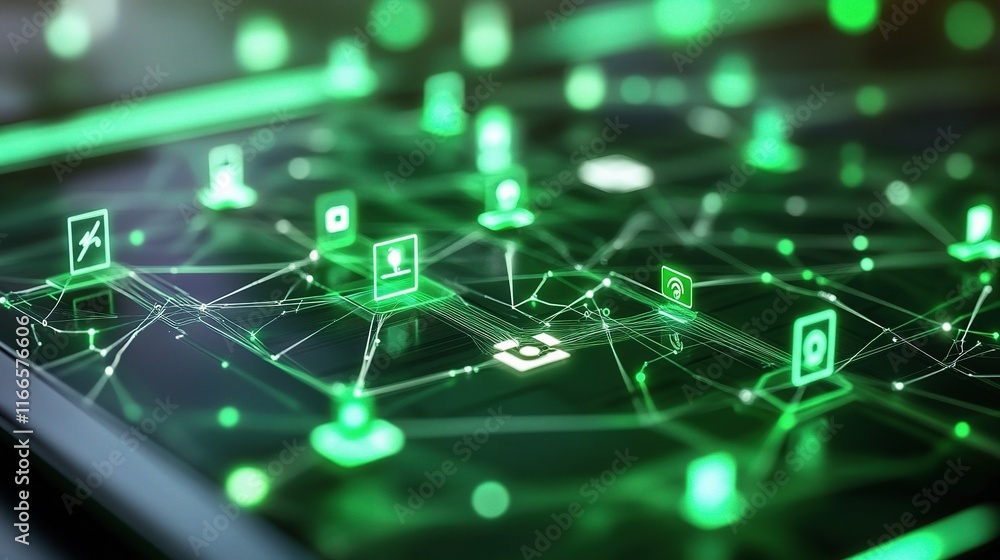 Futuristic Smart Network Connection Concept with Green Elements Futuristic Smart Network Connection Concept with Green Elements