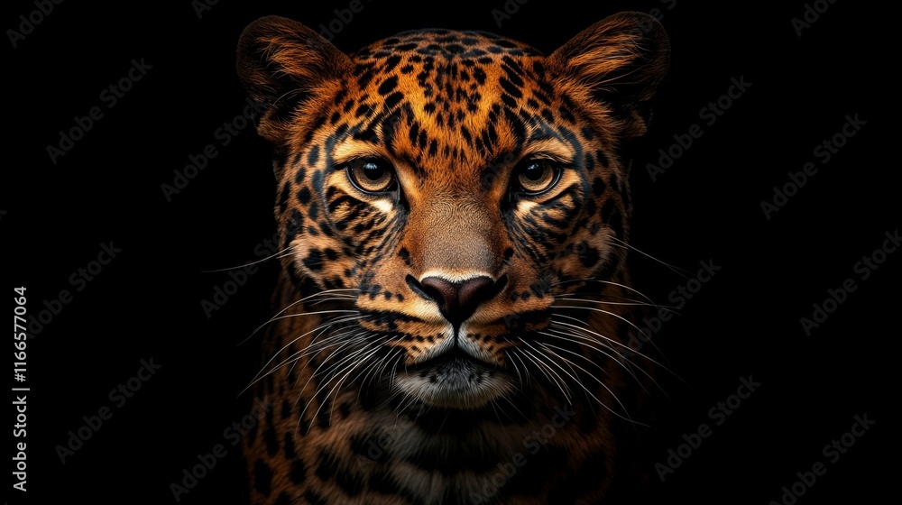 Obraz premium Majestic front view of a wild panther, captivating wildlife photography showcasing nature s power.
