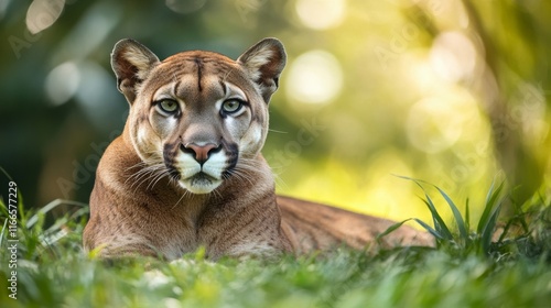 Majestic front view of a wild panther, captivating wildlife photography showcasing nature s power. photo