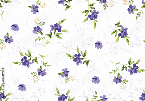 vintage floral pattern in the small flowers on white background. Seamless pattern for design and fashion prints. Printing with small purple flowers in all over pattern.
