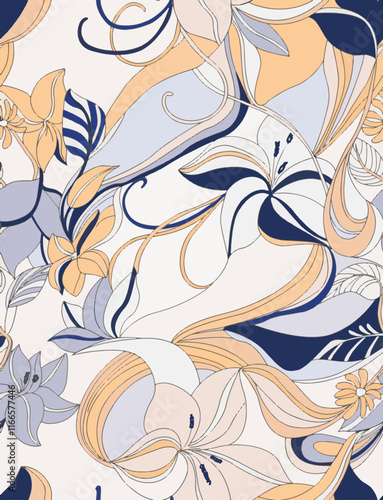 Abstract Flower, Seamless Pattern, Traditional Flower, Wallpaper, illustration, Vector, Beautiful, Backdrop, Ethnic, textile Print, digital print.