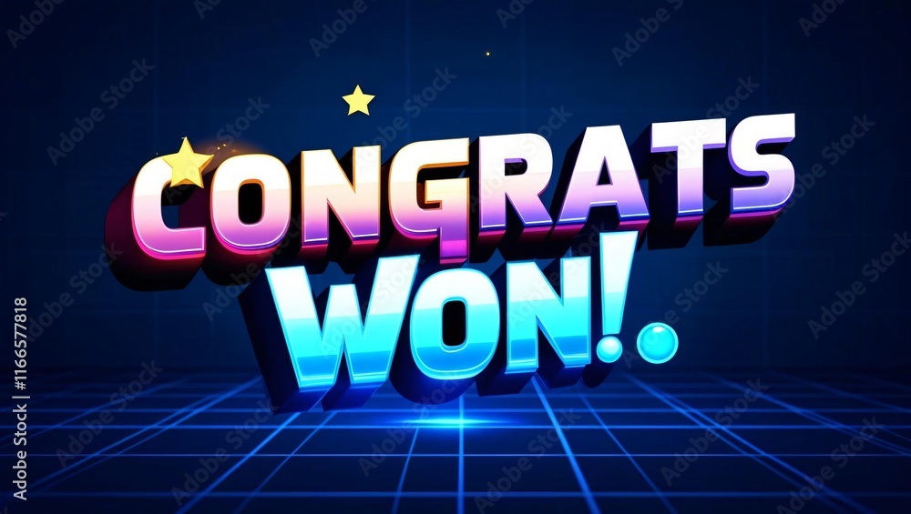 Colorful text graphic celebrating a win with the words 