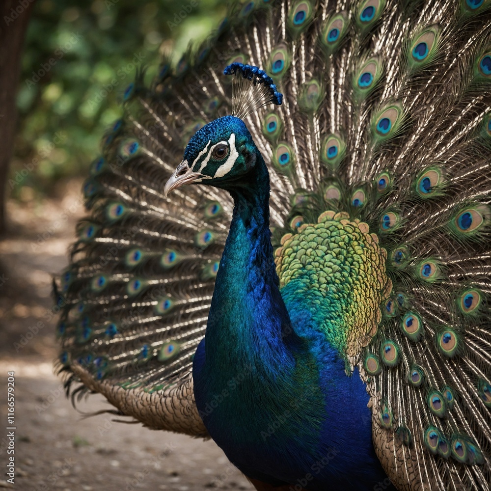 Fototapeta premium Photograph a peacock displaying its feathers.
