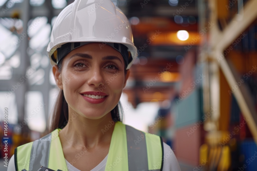 Hispanic female engineer supervising logistics center operations. Hispanic female engineer supervising logistics center operations.