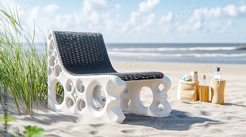 Fototapeta Naklejka Na Ścianę i Meble -  Modern Beach Chair Design  Ocean View Relaxation