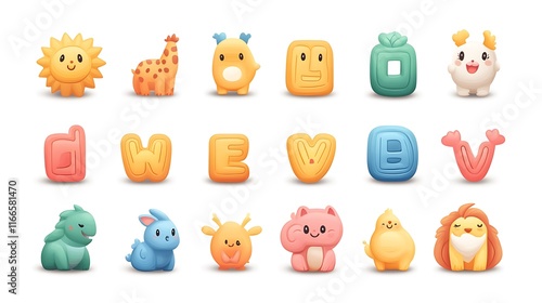 Colorful cute animal characters digital art playful environment