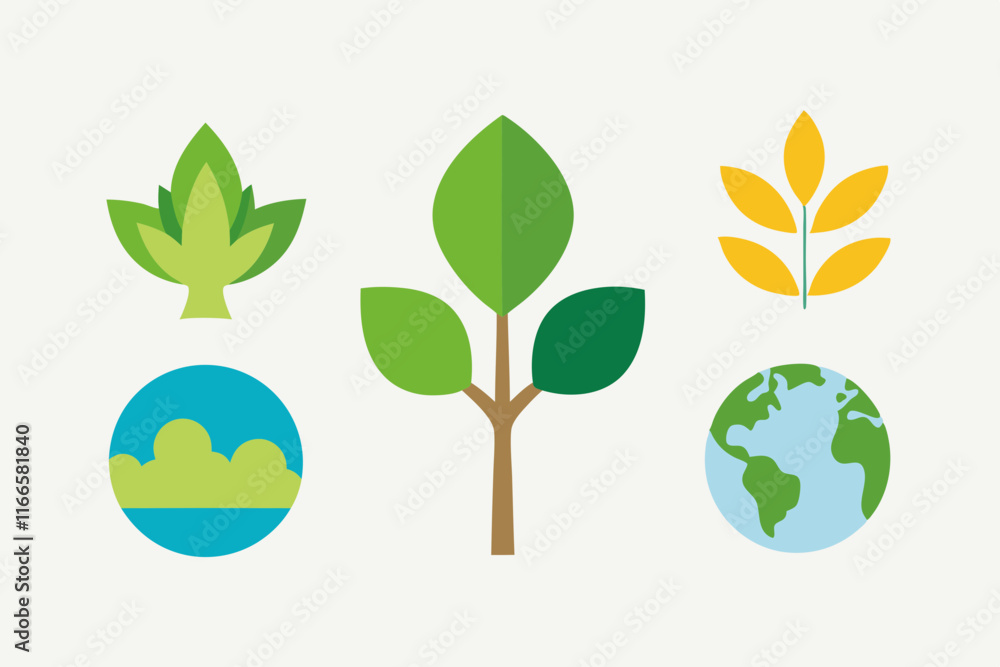 Nature-Friendly Icons: Trees, Leaves, and Earth Symbols Photo Nature-Friendly Icons: Trees, Leaves, and Earth Symbols Photo