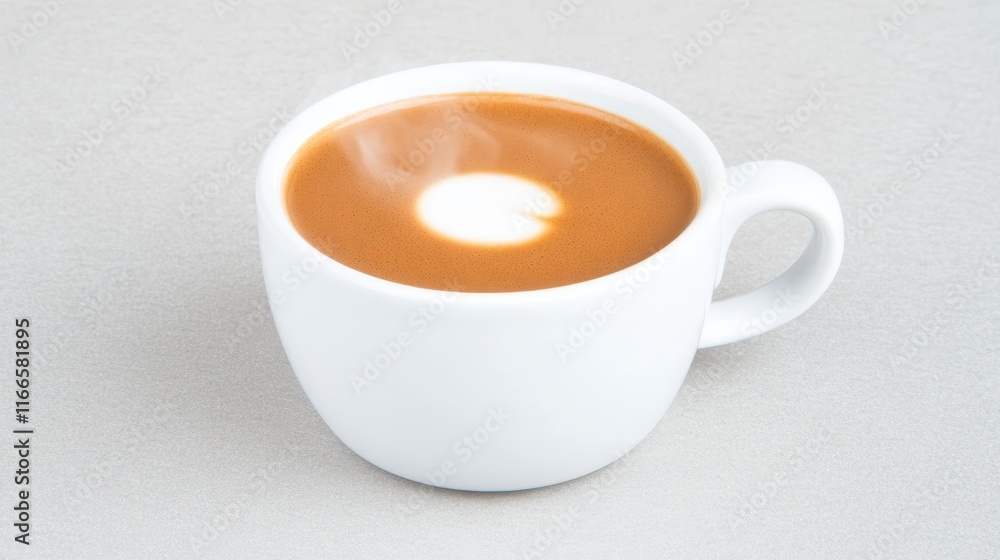 Aromatic Steaming Flat White Coffee in a White Cup on Grey Background Aromatic Steaming Flat White Coffee in a White Cup on Grey Background