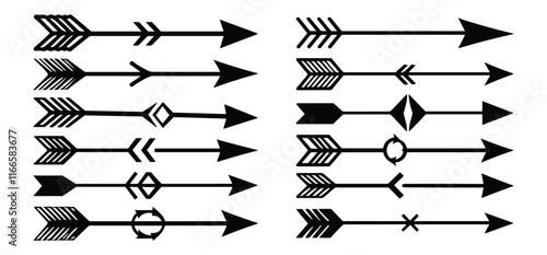 Set of arrows Vintage with feathers isolated on white background