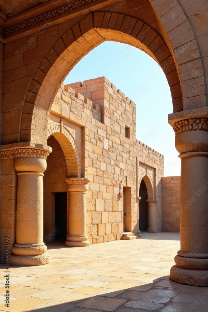 Fototapeta premium Ancient stone architecture in traditional Saudi Arabian style, heritage, columns