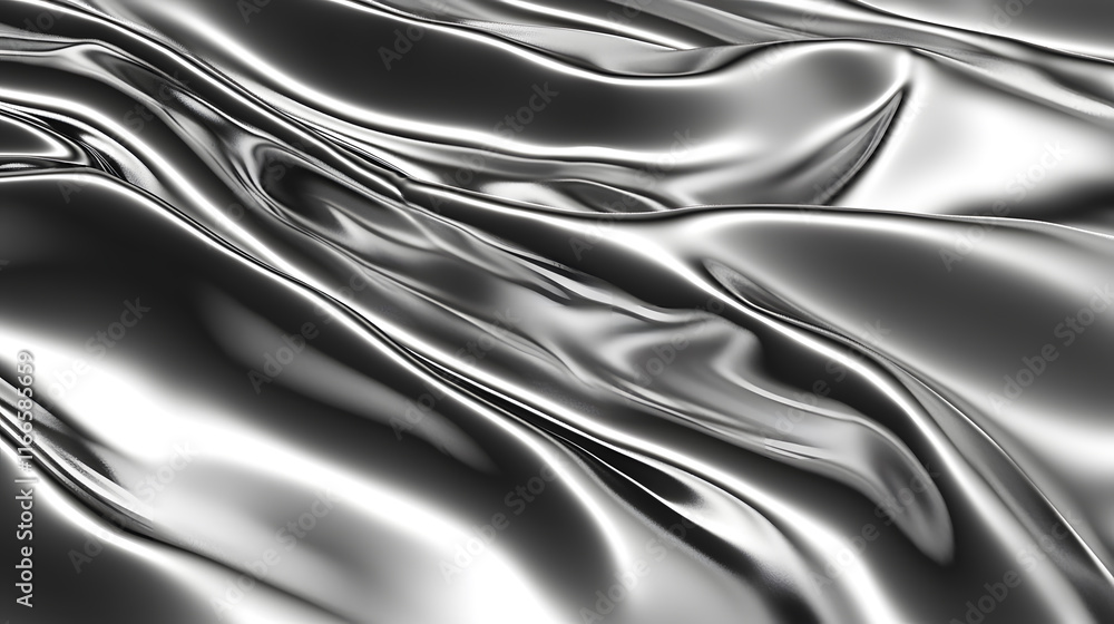 Obraz premium Sleek silver fabric with smooth, flowing waves creates modern, elegant texture. reflective surface adds depth and sophistication to any design