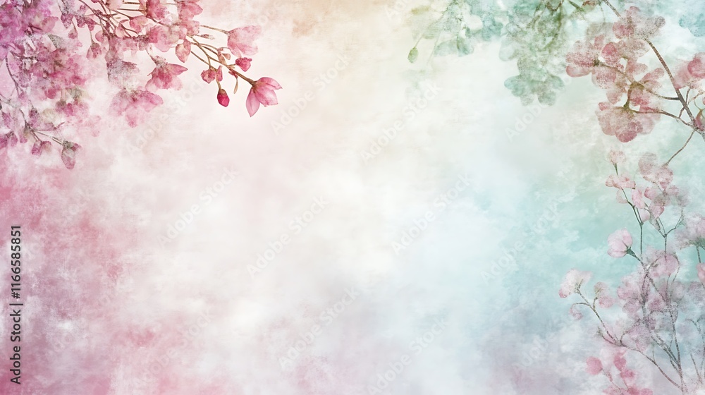 Delicate Watercolor Blossoms Frame Pastel Background Delicate Watercolor Blossoms Frame Pastel Background