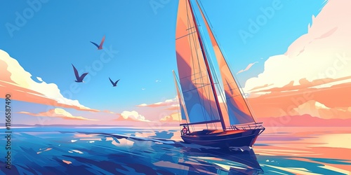sailboat animated cartoon illustration