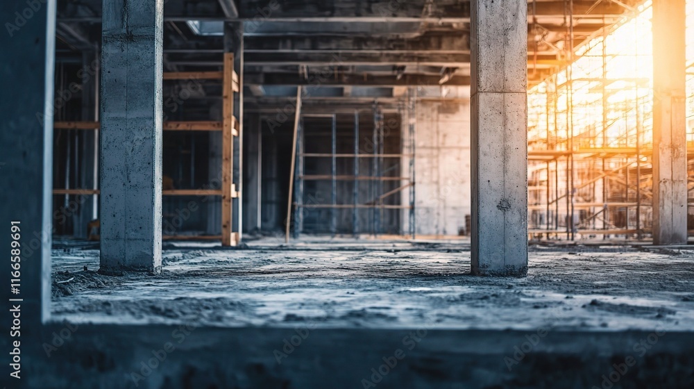 Construction Site Structure with Concrete Columns and Scaffolding Construction Site Structure with Concrete Columns and Scaffolding