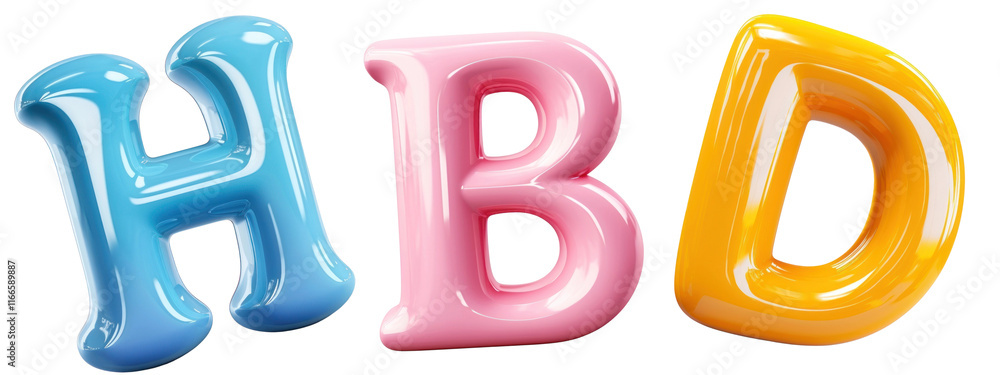 PNG Colorful 3D birthday letters, isolated element set, transparent background PNG Colorful 3D birthday letters, isolated element set, transparent background