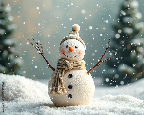 smiling snowman figurine snowy scene photo