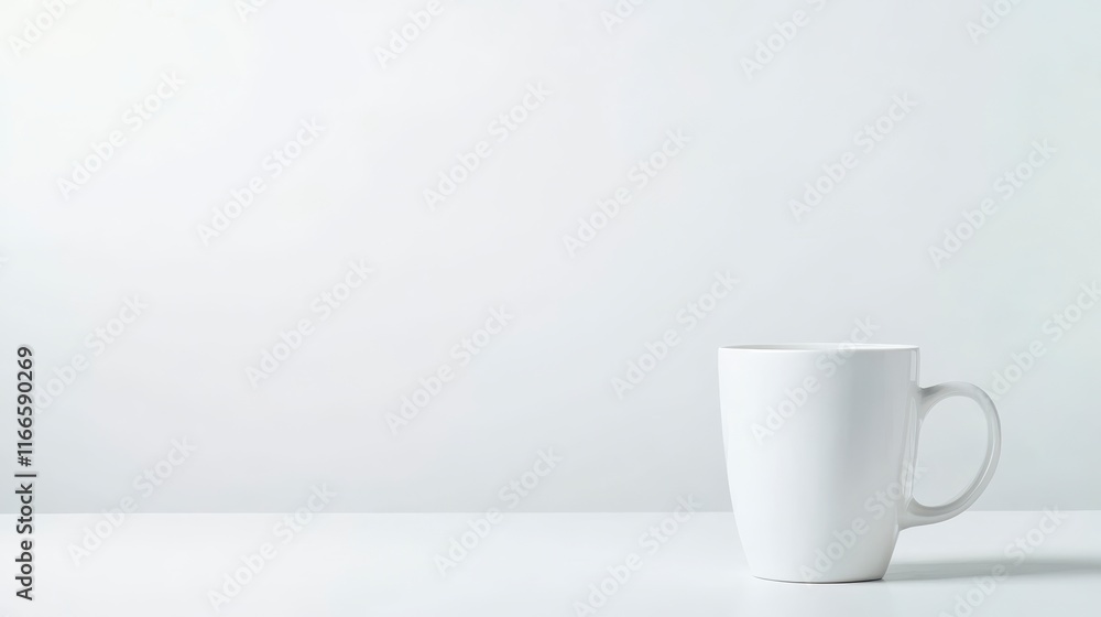Simple White Coffee Mug on White Table Minimalist Product Photography Simple White Coffee Mug on White Table Minimalist Product Photography