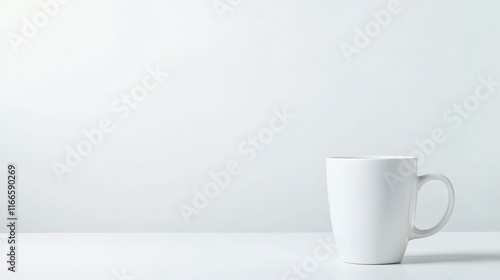 Simple White Coffee Mug on White Table Minimalist Product Photography