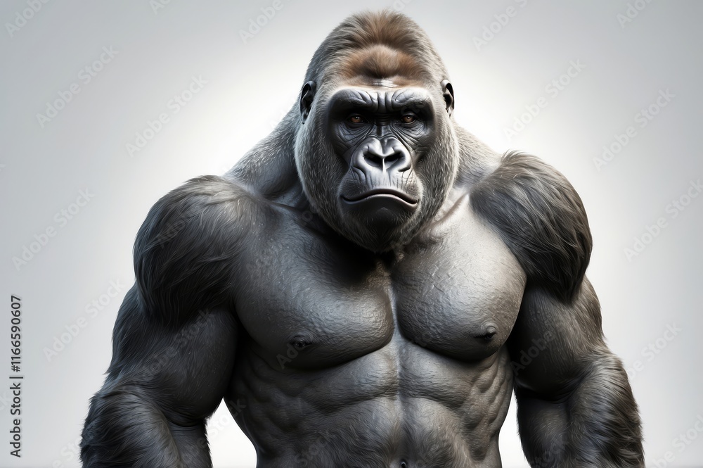 Powerful gorilla portrait, muscular primate close-up. Powerful gorilla portrait, muscular primate close-up.