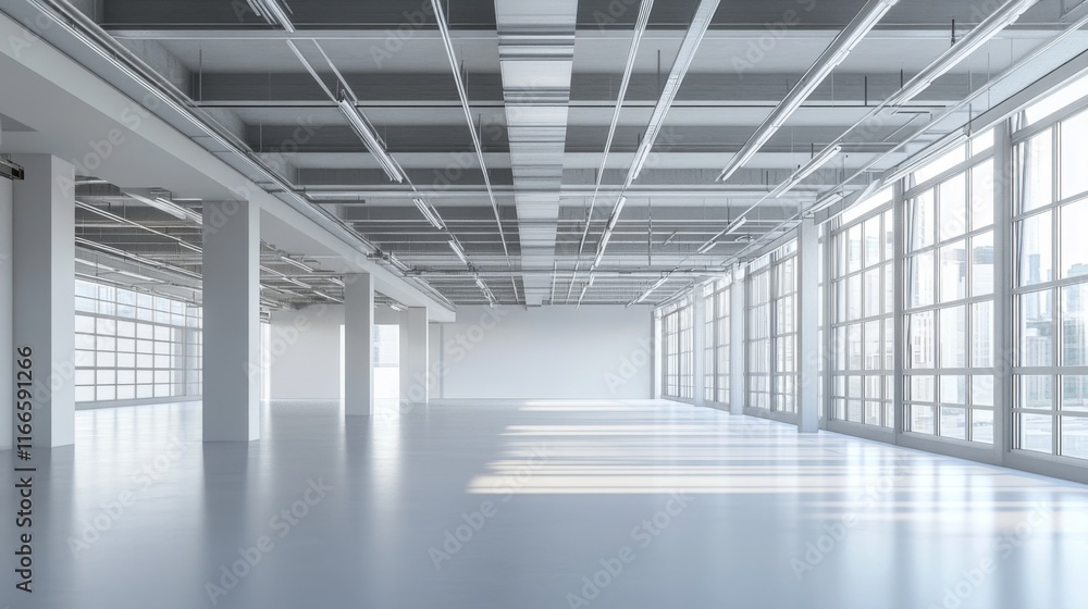 Empty modern industrial loft space with large windows and high ceilings. Empty modern industrial loft space with large windows and high ceilings.