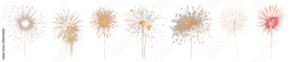 PNG Vibrant fireworks celebration display, isolated element set, transparent background PNG Vibrant fireworks celebration display, isolated element set, transparent background