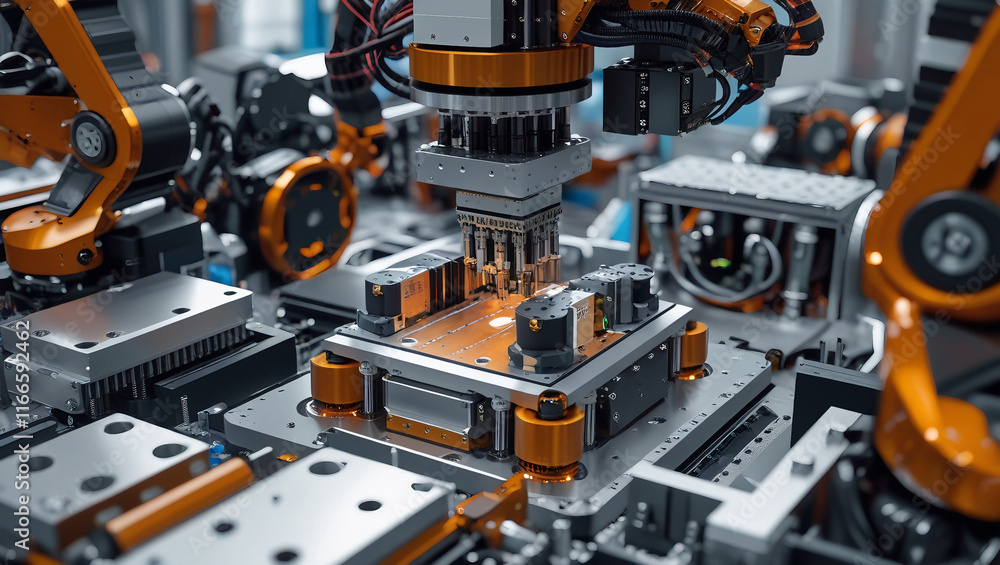 Close-Up of Robotics Components in Assembly, Highlighting Precision Engineering and Advanced Mechanical Design.