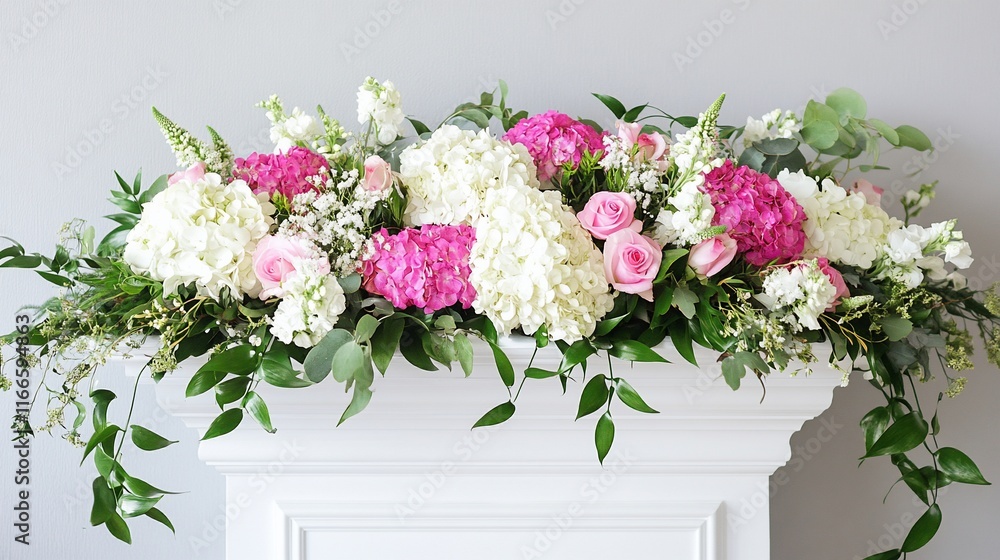 Fototapeta premium Elegant Pink and White Floral Arrangement on Mantelpiece