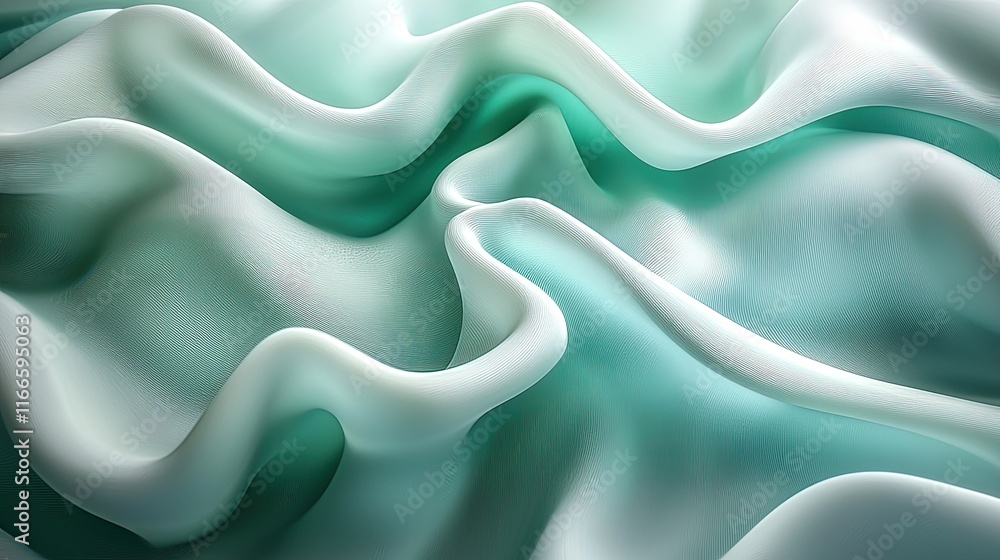 Obraz premium A close-up view of flowing fabric in shades of teal and white, showcasing texture and movement.